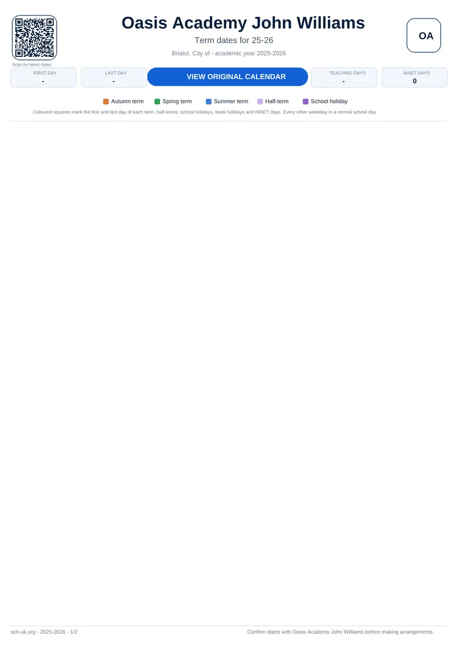 Oasis Academy John Williams interactive calendar 2025–2026