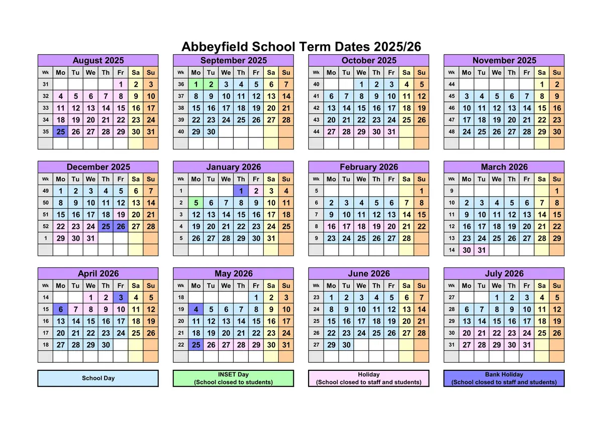 Abbeyfield School term dates