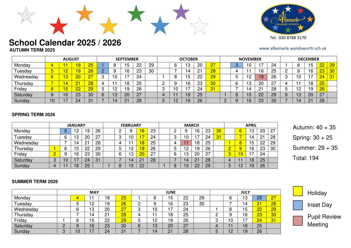 Albemarle Primary School term dates