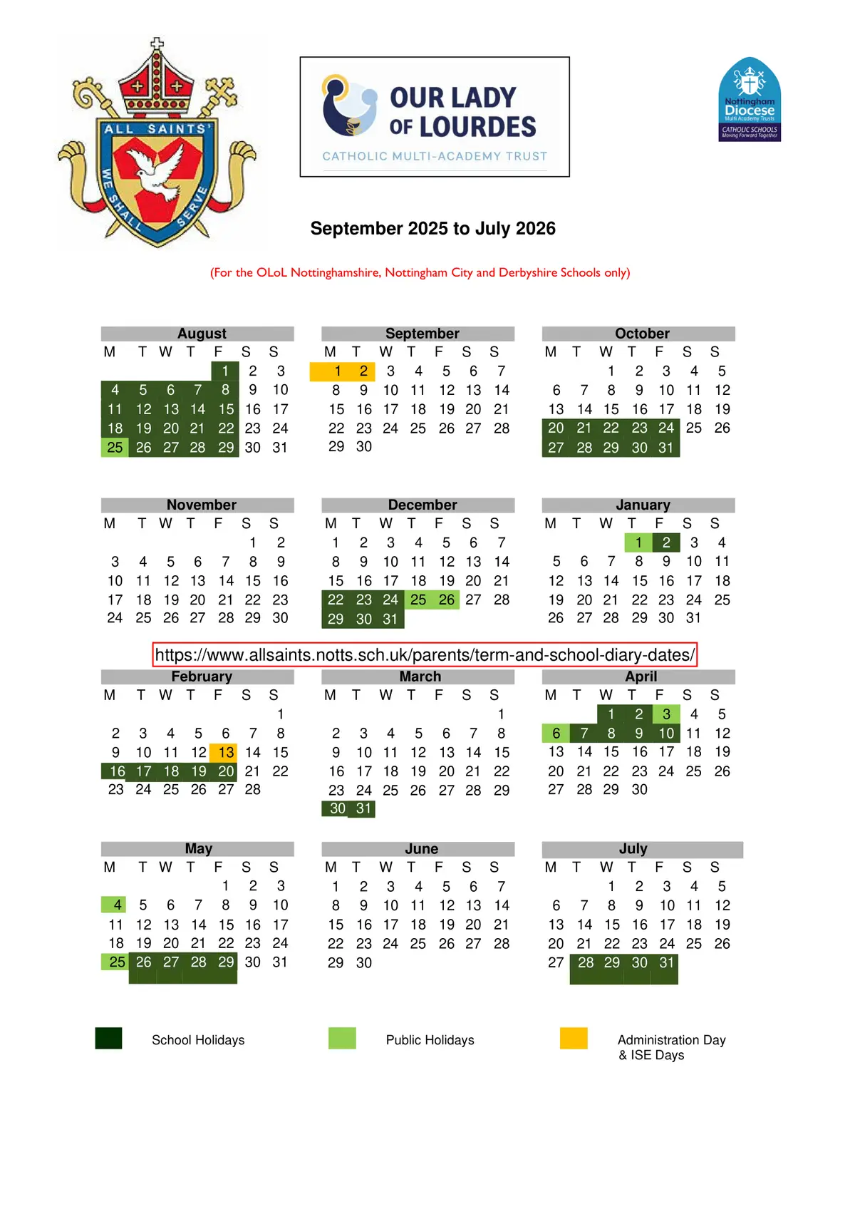 All Saints' Catholic Voluntary Academy term dates
