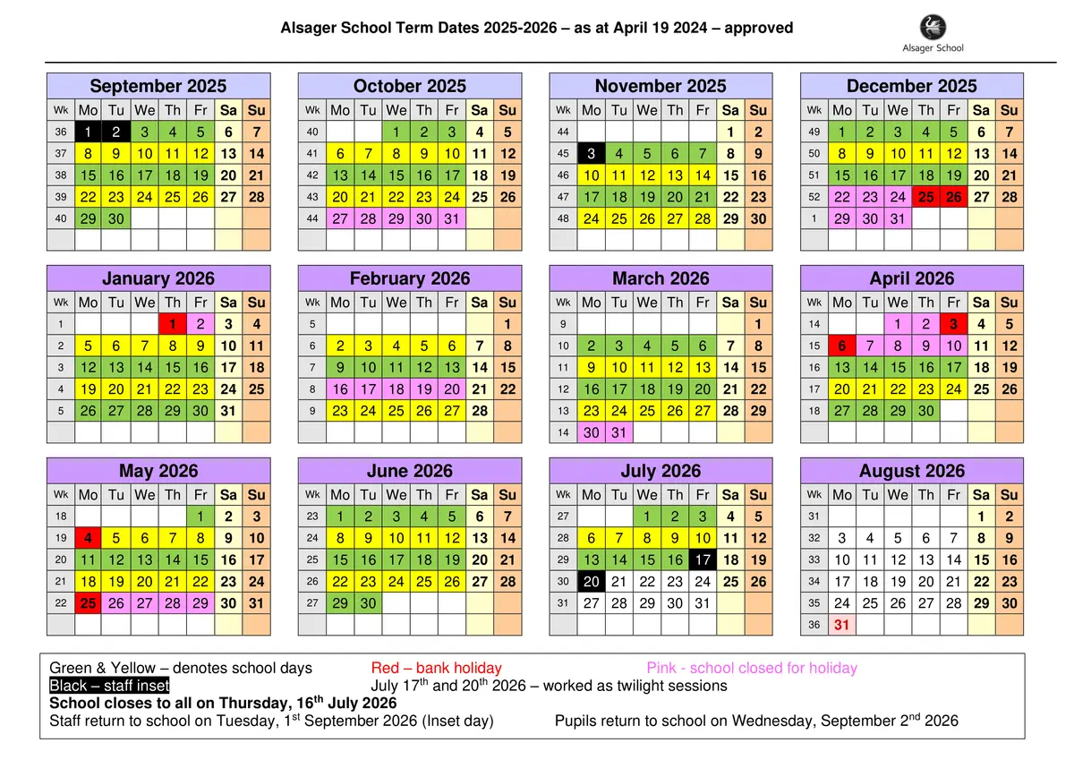 Alsager School term dates