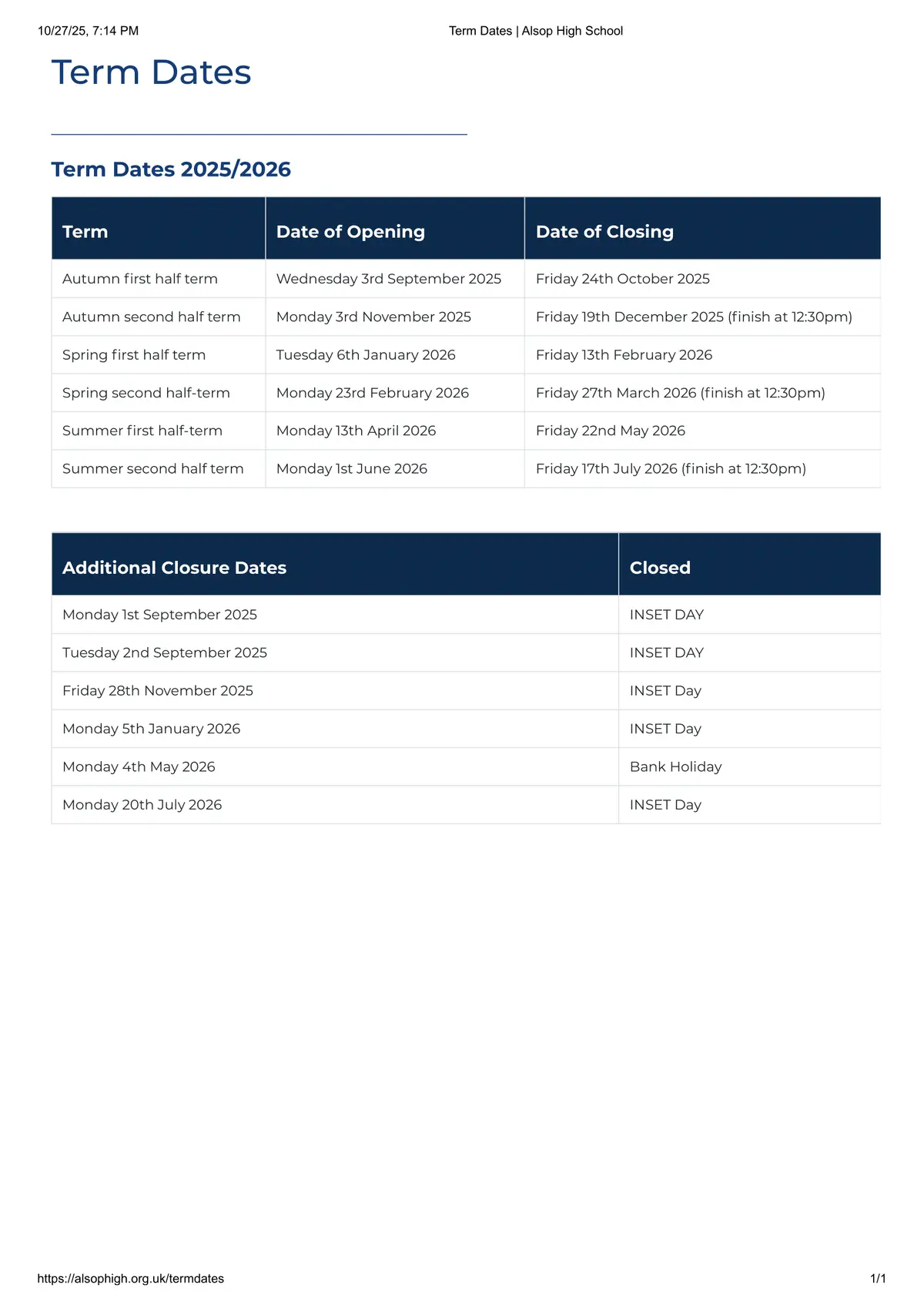 Alsop High School term dates