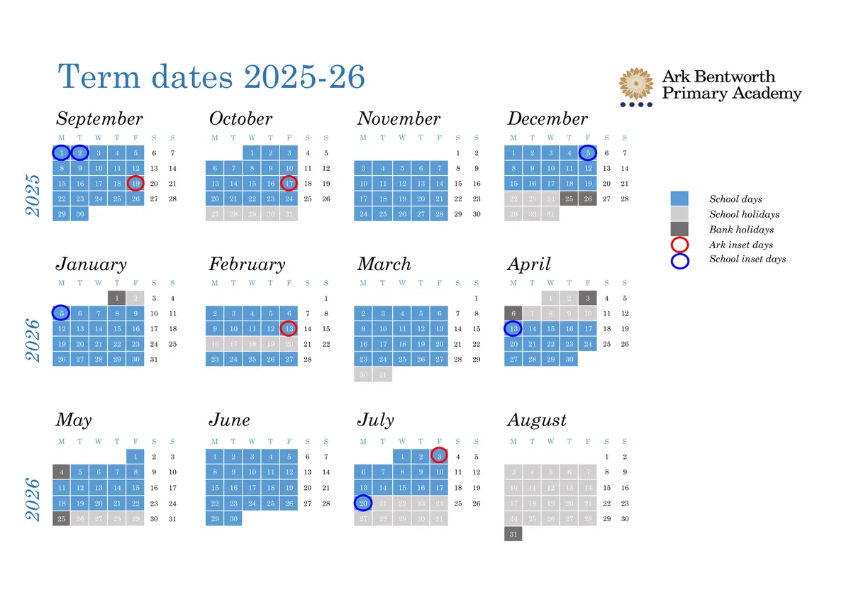 Ark Bentworth Primary Academy term dates