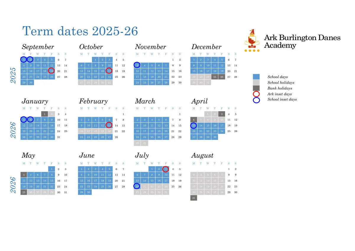 Ark Burlington Danes Academy term dates