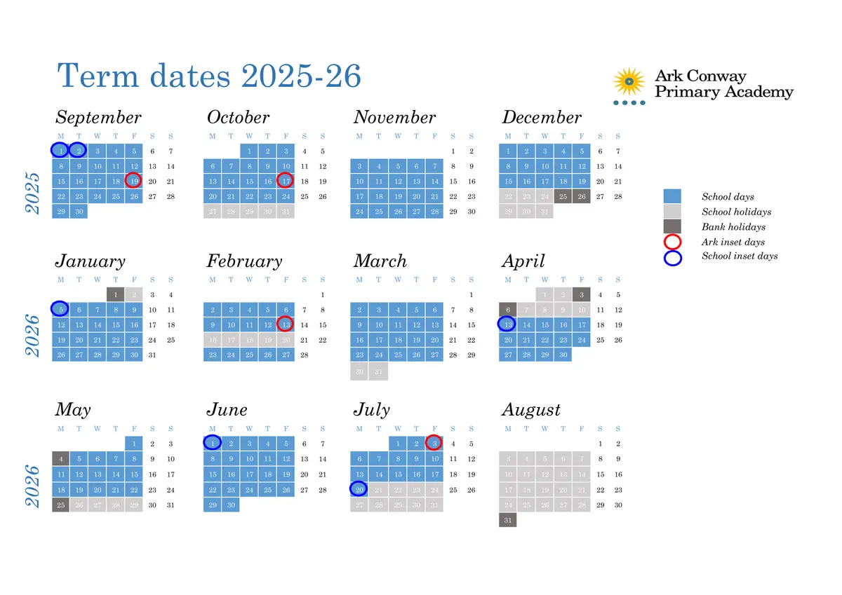 Ark Conway Primary Academy term dates