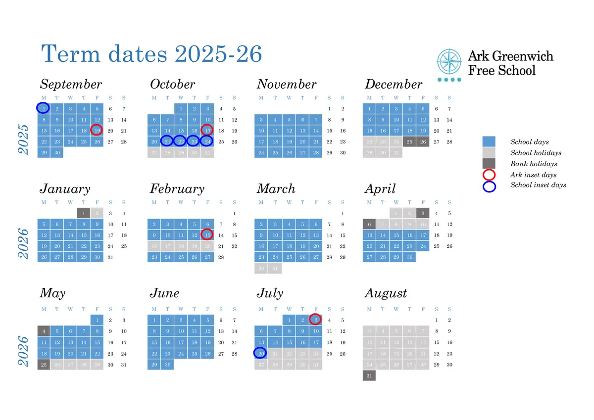 Ark Greenwich Free School term dates