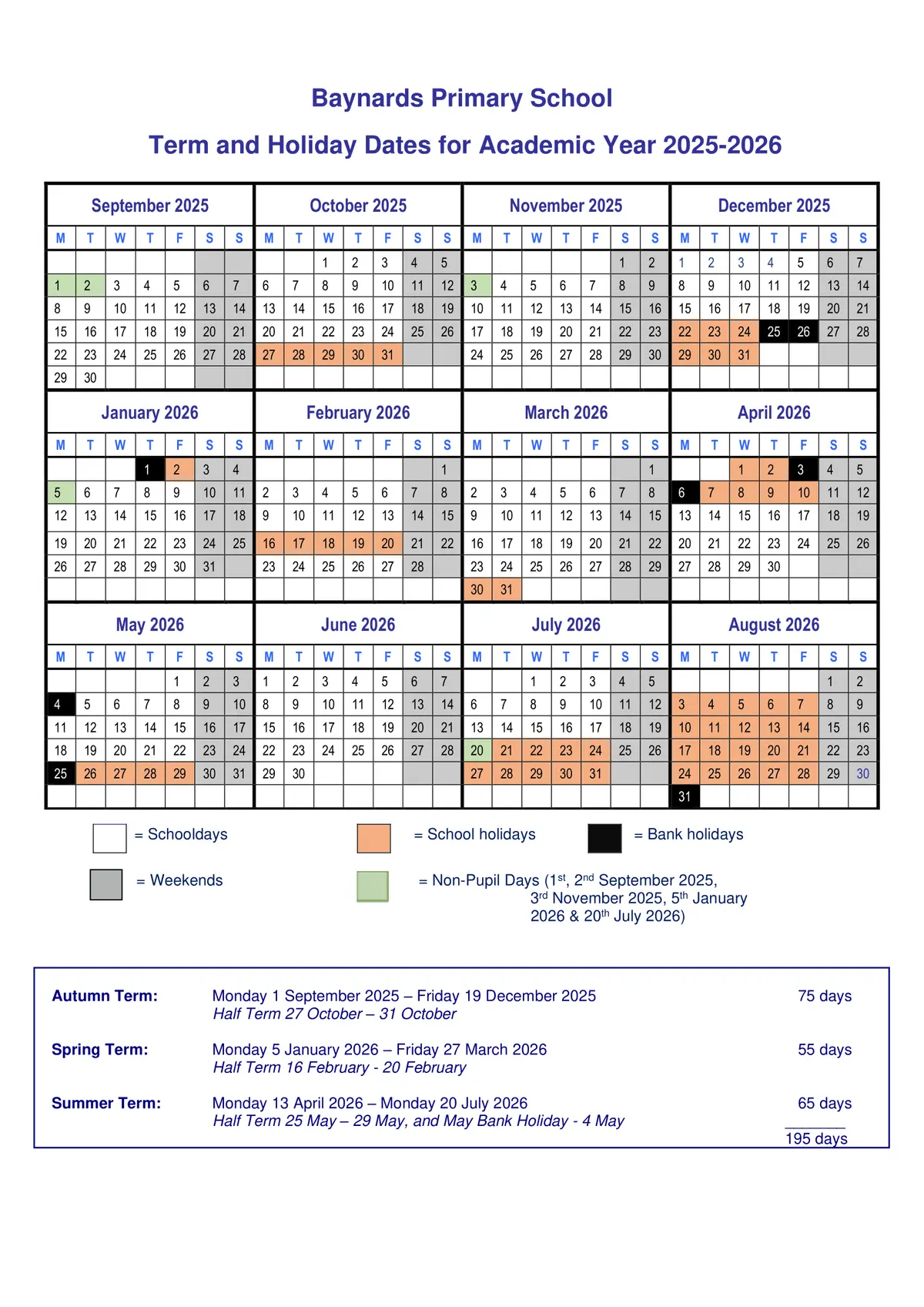 Baynards Primary School term dates