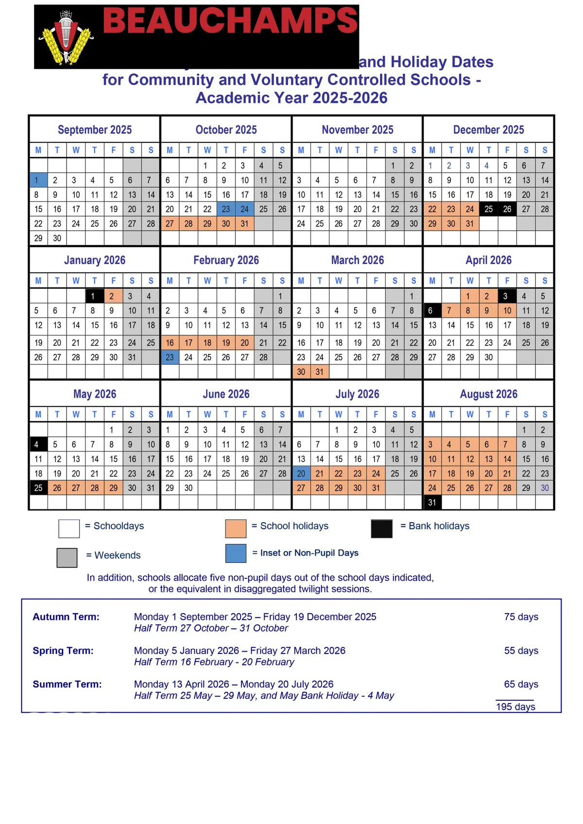 Beauchamps High School term dates