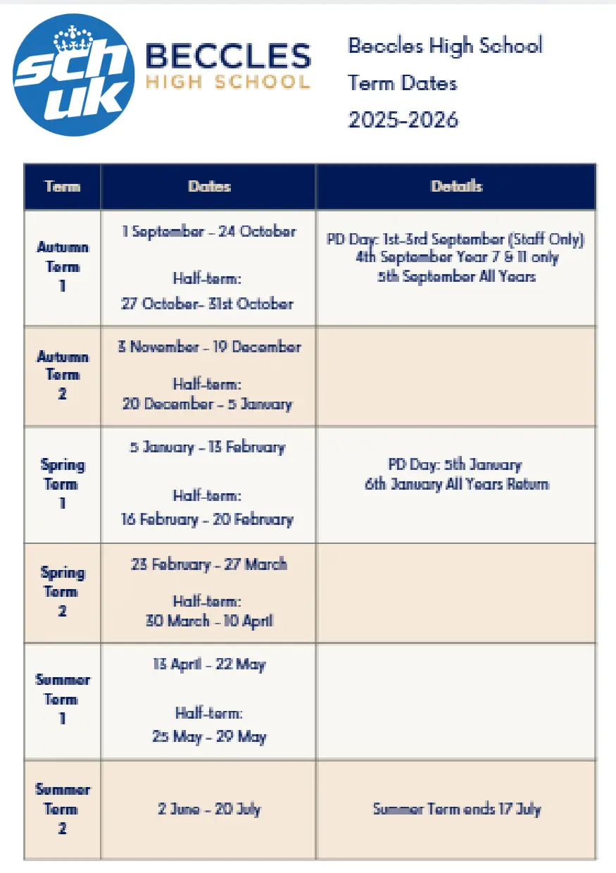 Beccles High School term dates