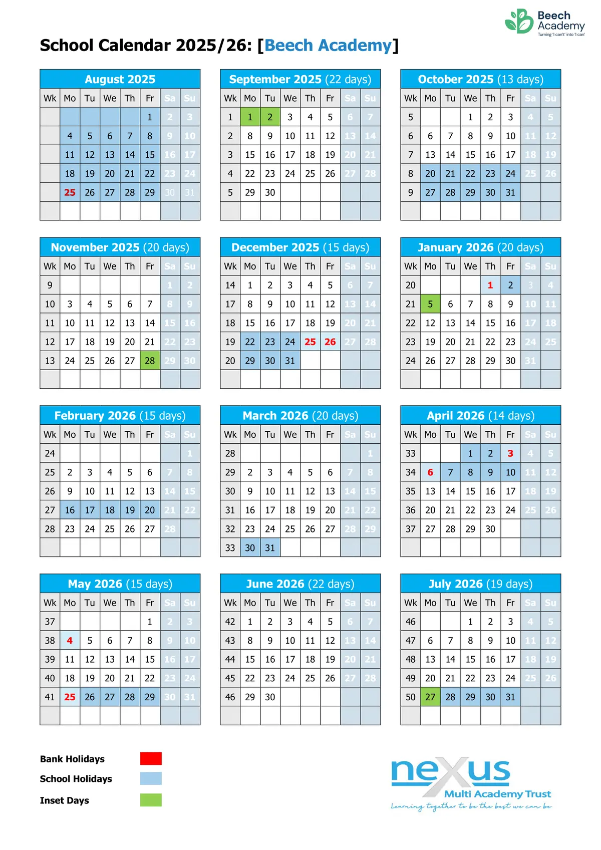 The Beech Academy term dates