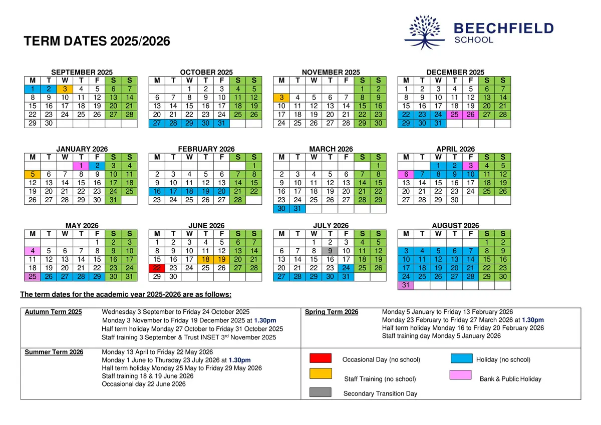 Beechfield School term dates