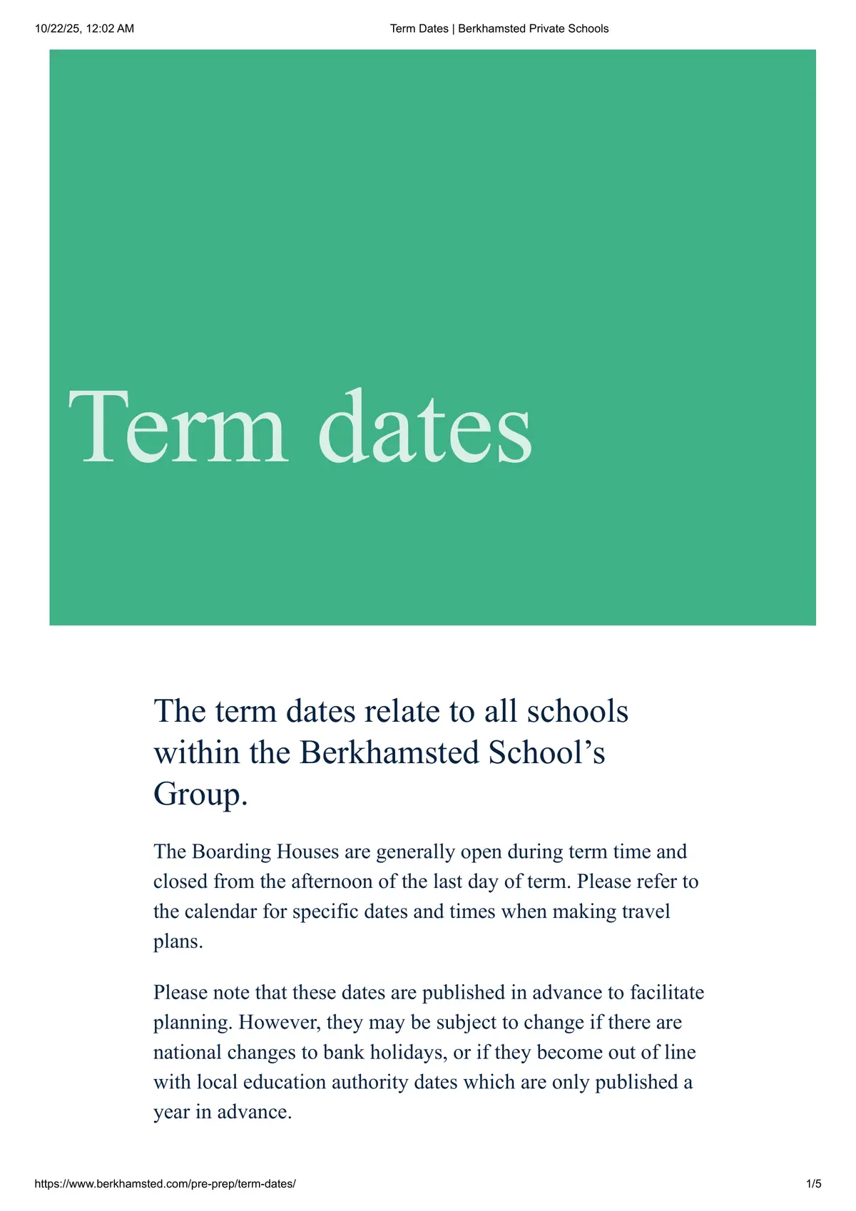 Berkhamsted School term dates