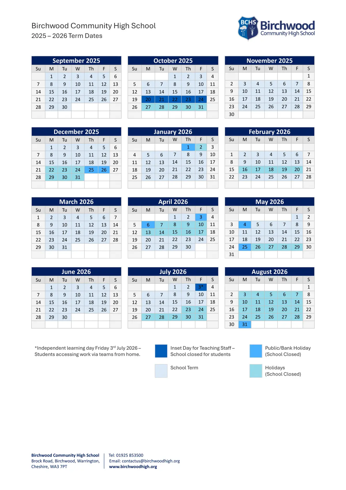 Birchwood Community High School term dates