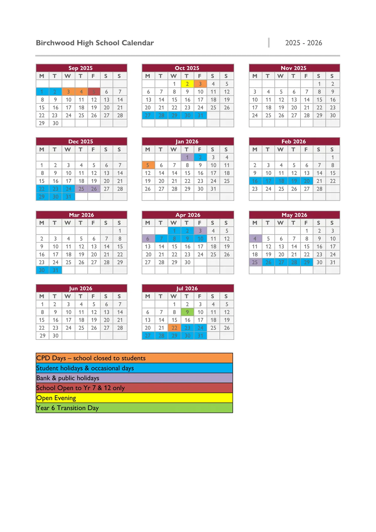 Birchwood High School term dates