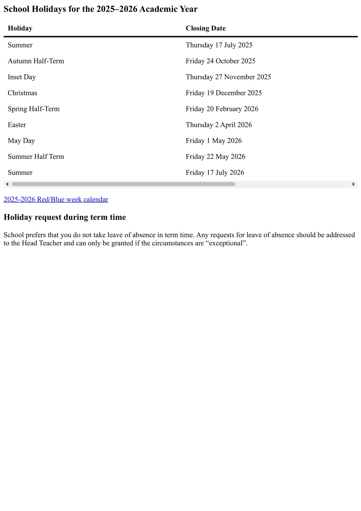 Bishop Barrington Academy term dates