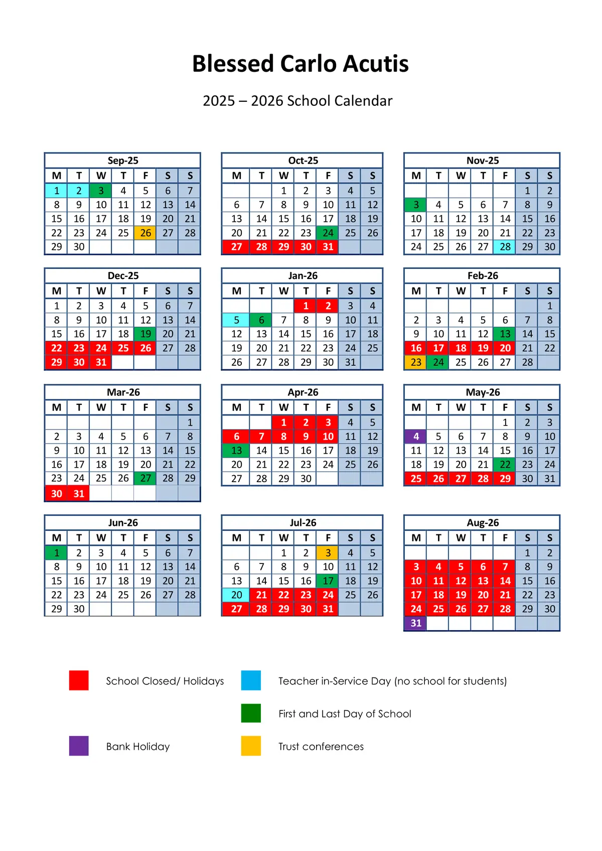 Blessed Carlo Acutis Catholic and Church of England Academy term dates