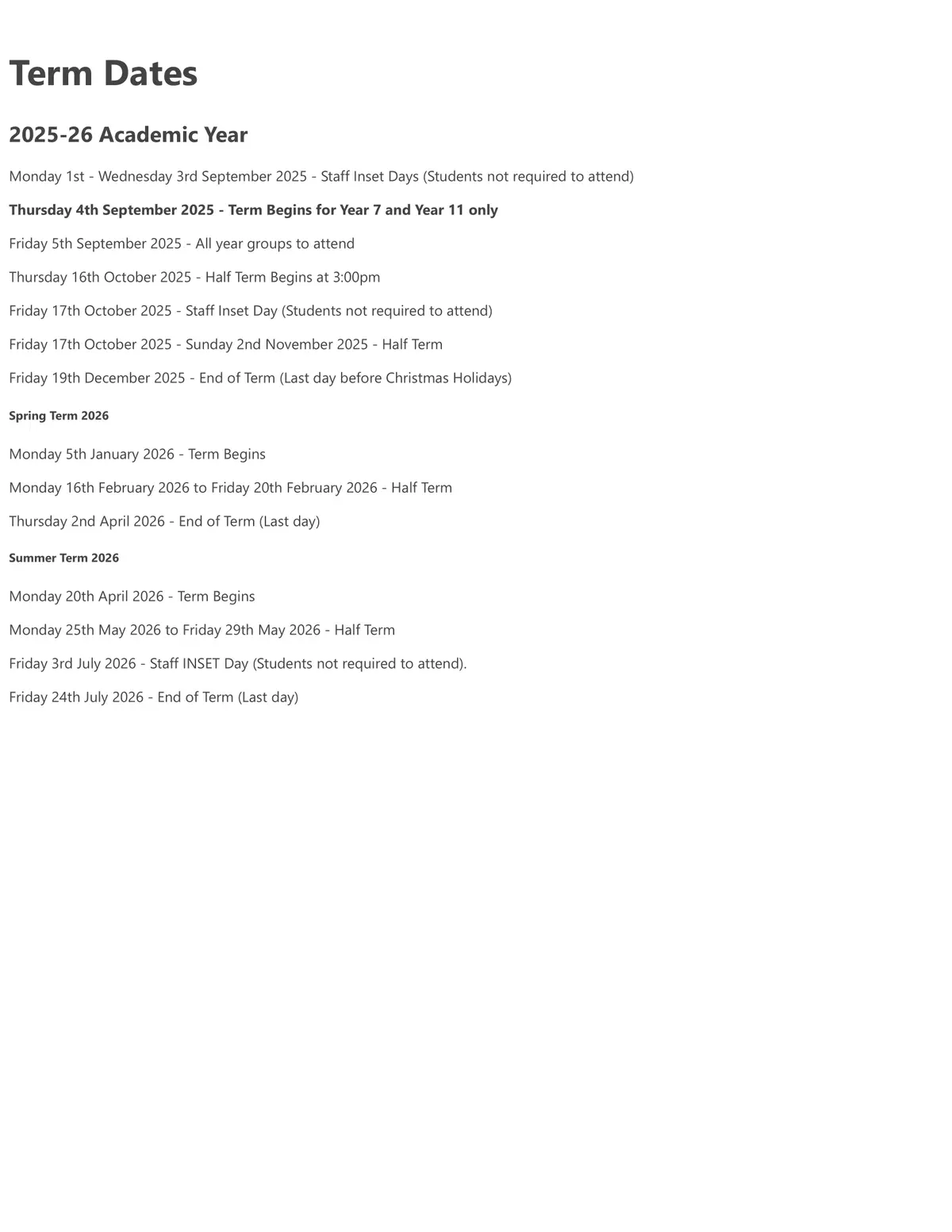 Bodmin College term dates