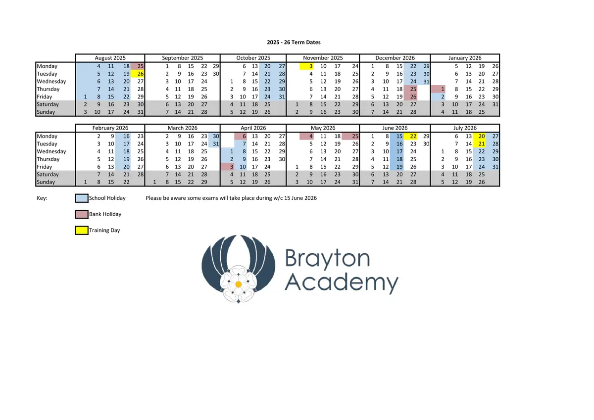 Brayton Academy term dates