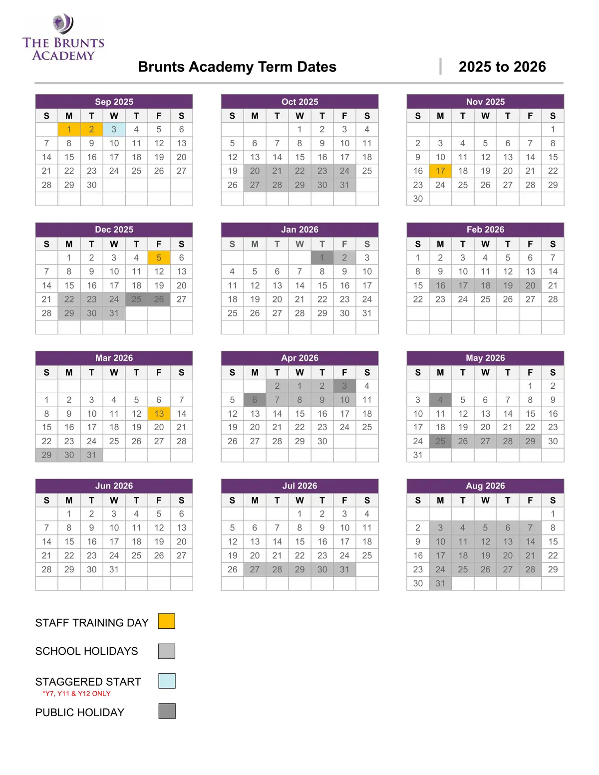 The Brunts Academy term dates