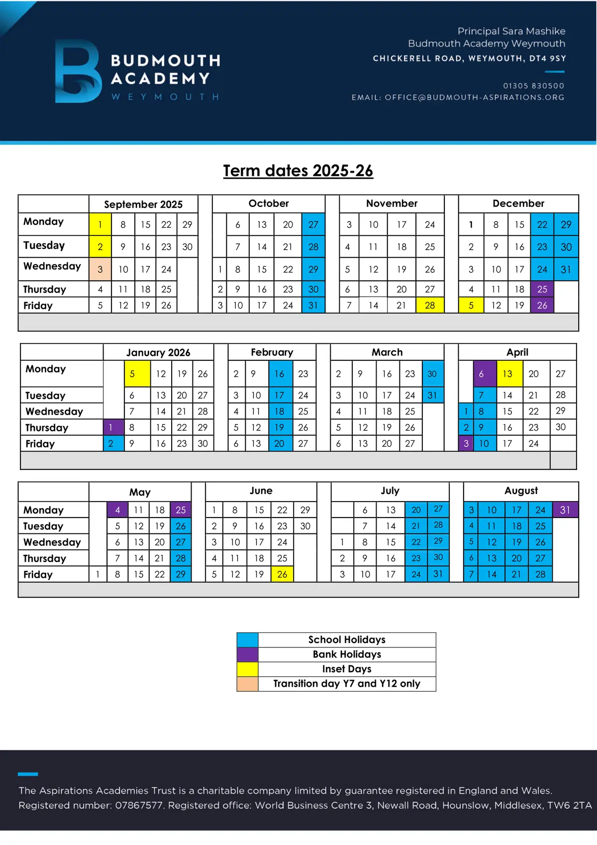 Budmouth Academy Weymouth term dates