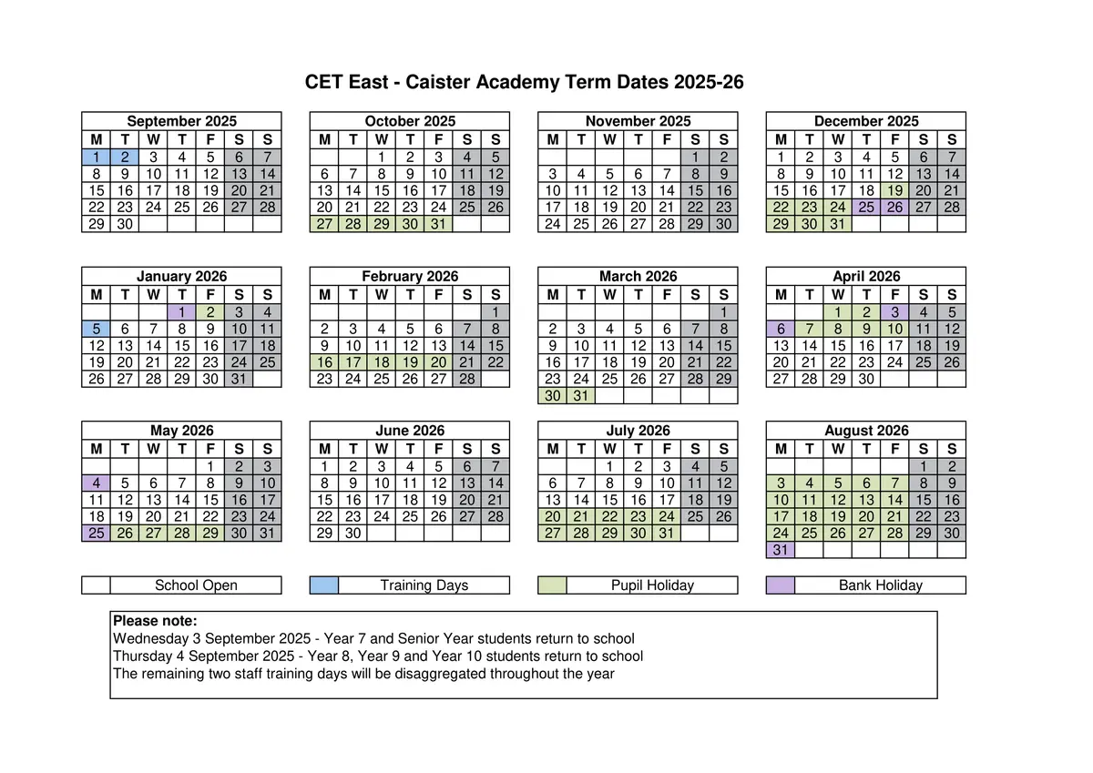Caister Academy term dates
