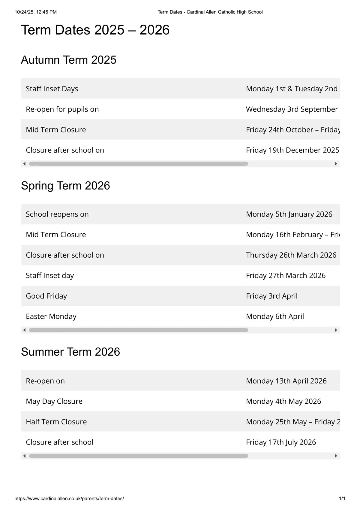Carnforth High School term dates