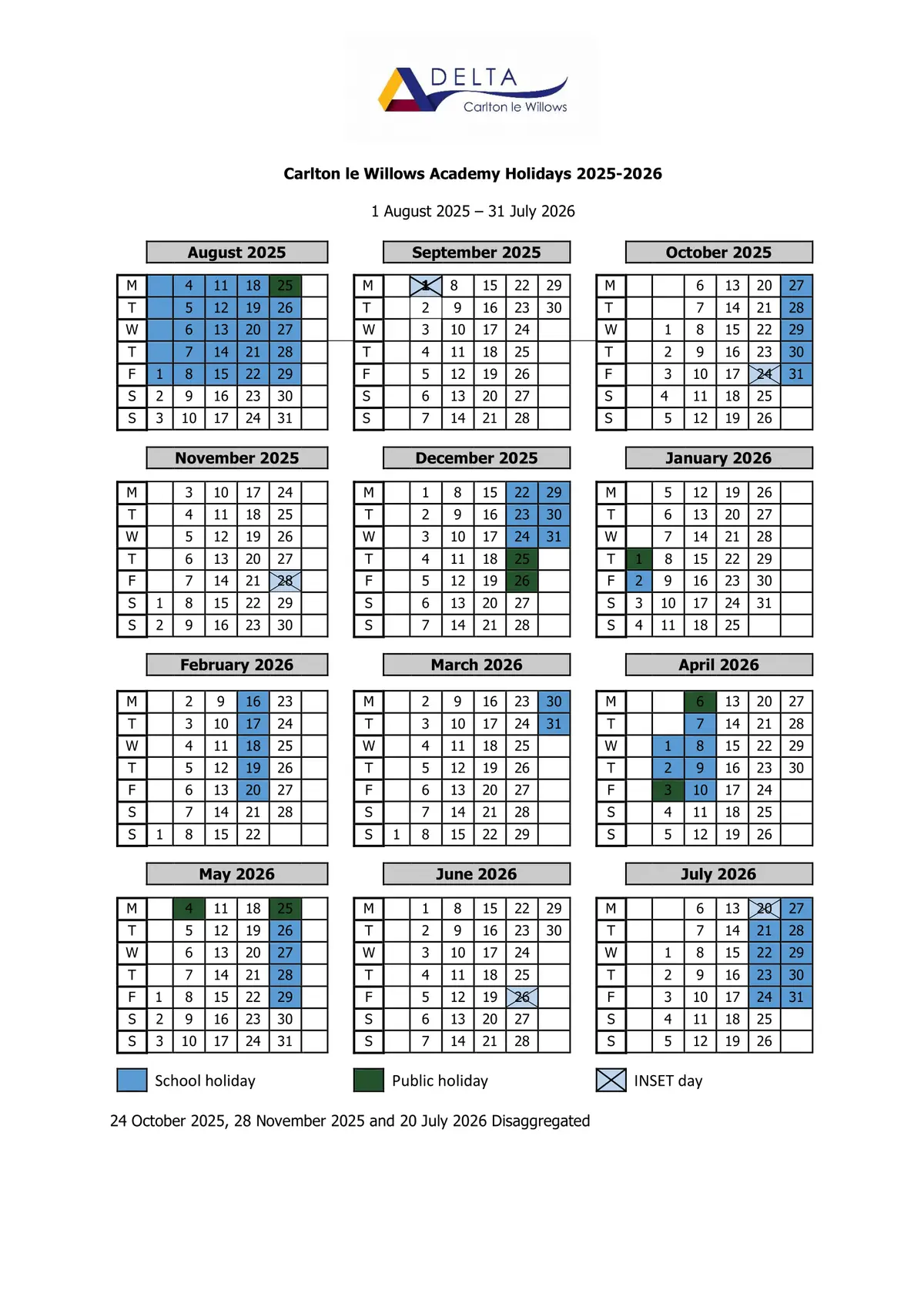 Carlton le Willows Academy term dates