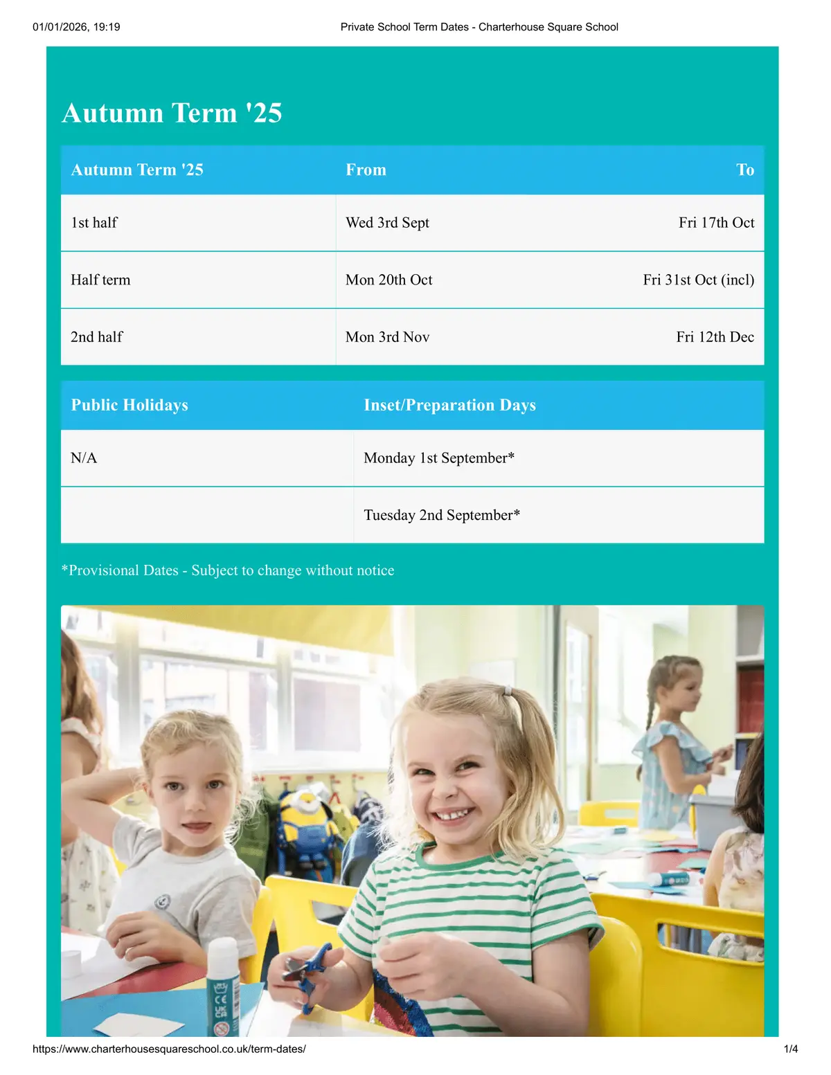 Charterhouse Square School term dates