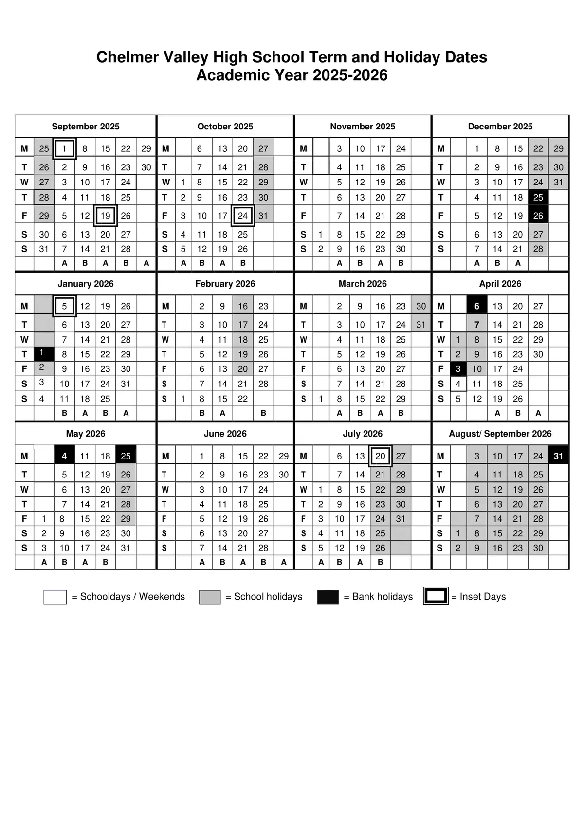 Chelmer Valley High School term dates