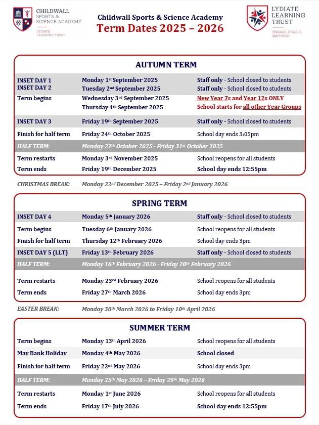 Childwall Sports & Science Academy term dates
