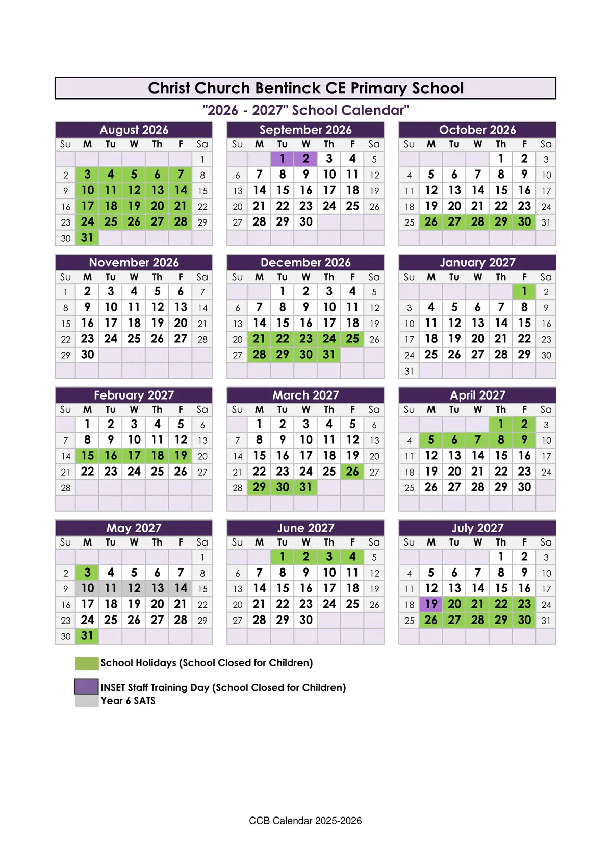 Christ Church Bentinck CofE Primary School term dates