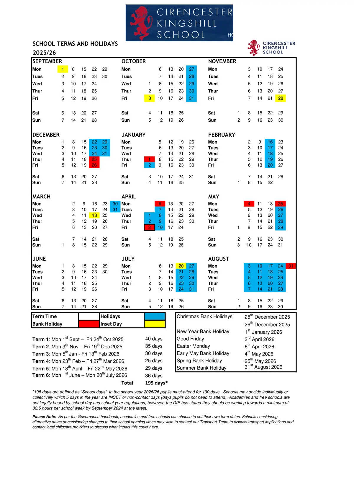 Cirencester Kingshill School term dates