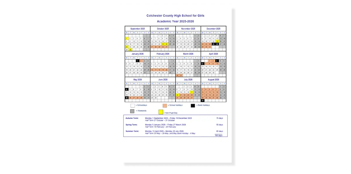 Colchester County High School for Girls term dates