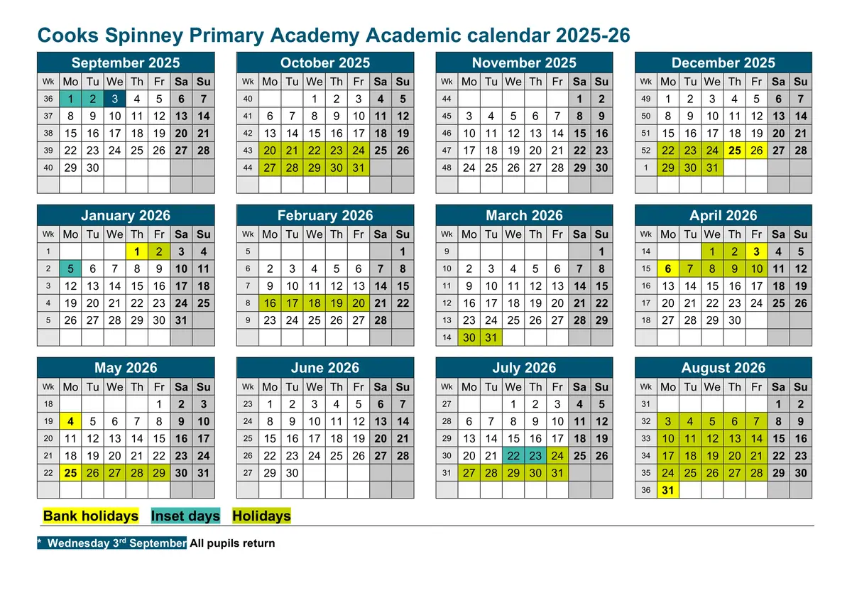 Cooks Spinney Primary Academy and Nursery term dates