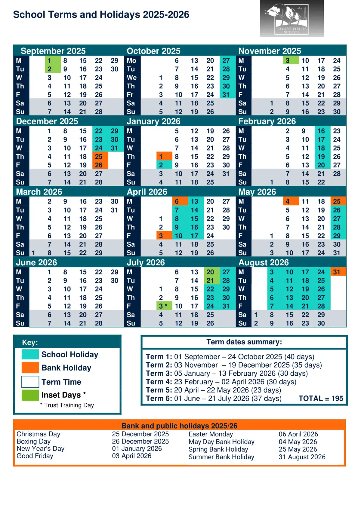 Court Fields School term dates