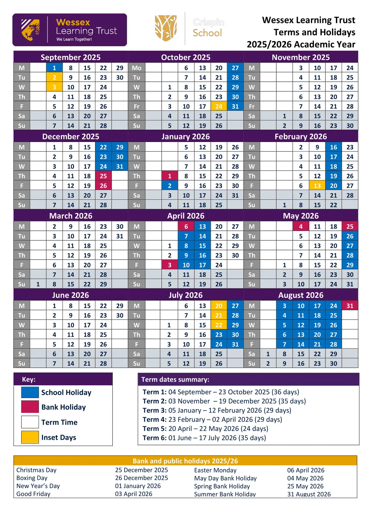 Crispin School Academy term dates