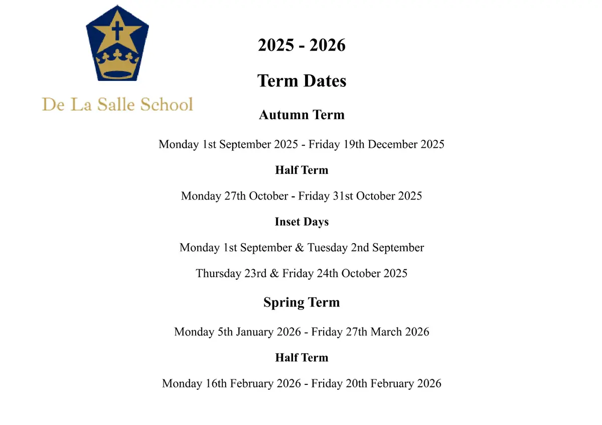 De La Salle School term dates