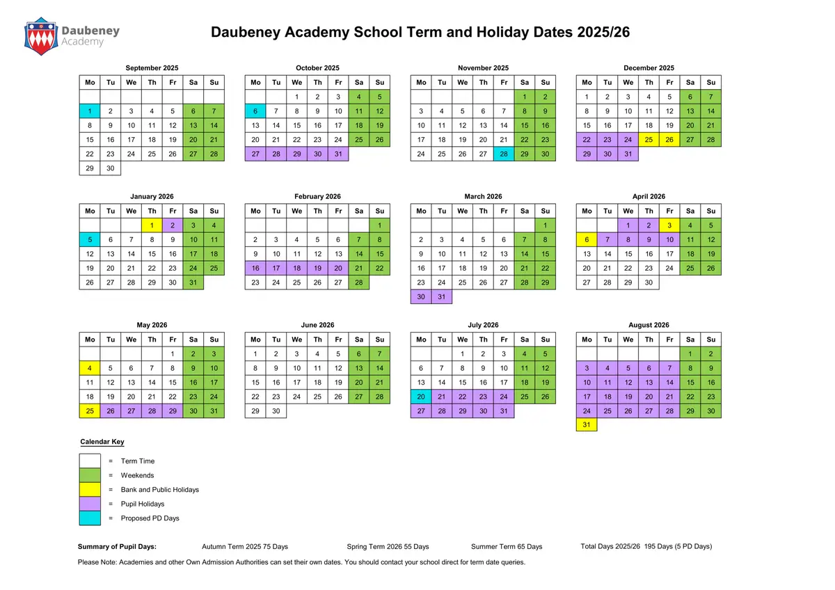 Daubeney Academy term dates