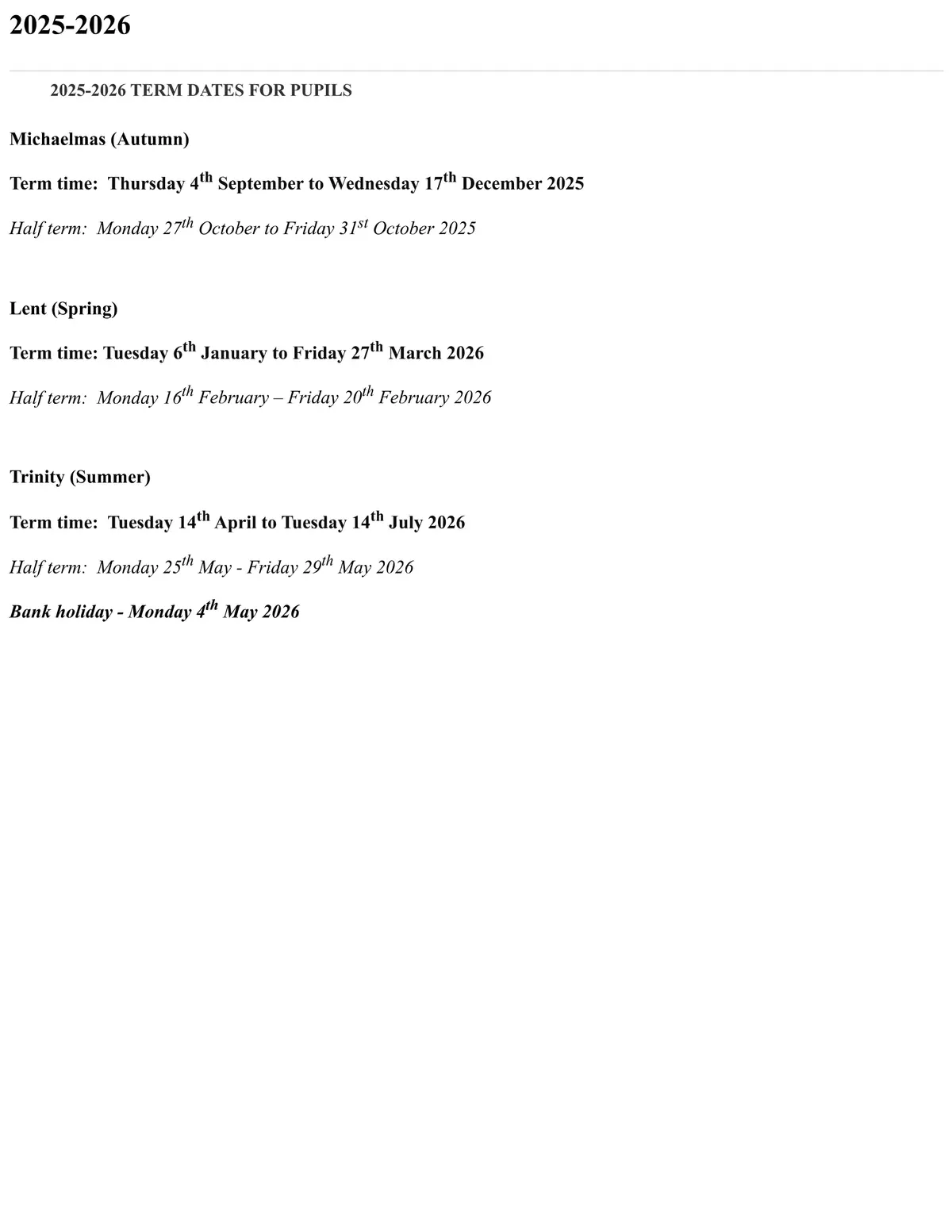 Earl's Court Free School Primary term dates