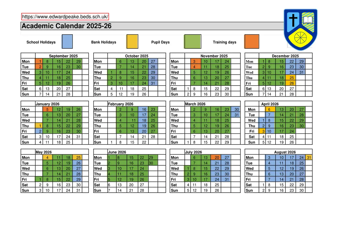 Edward Peake CofE VC School term dates