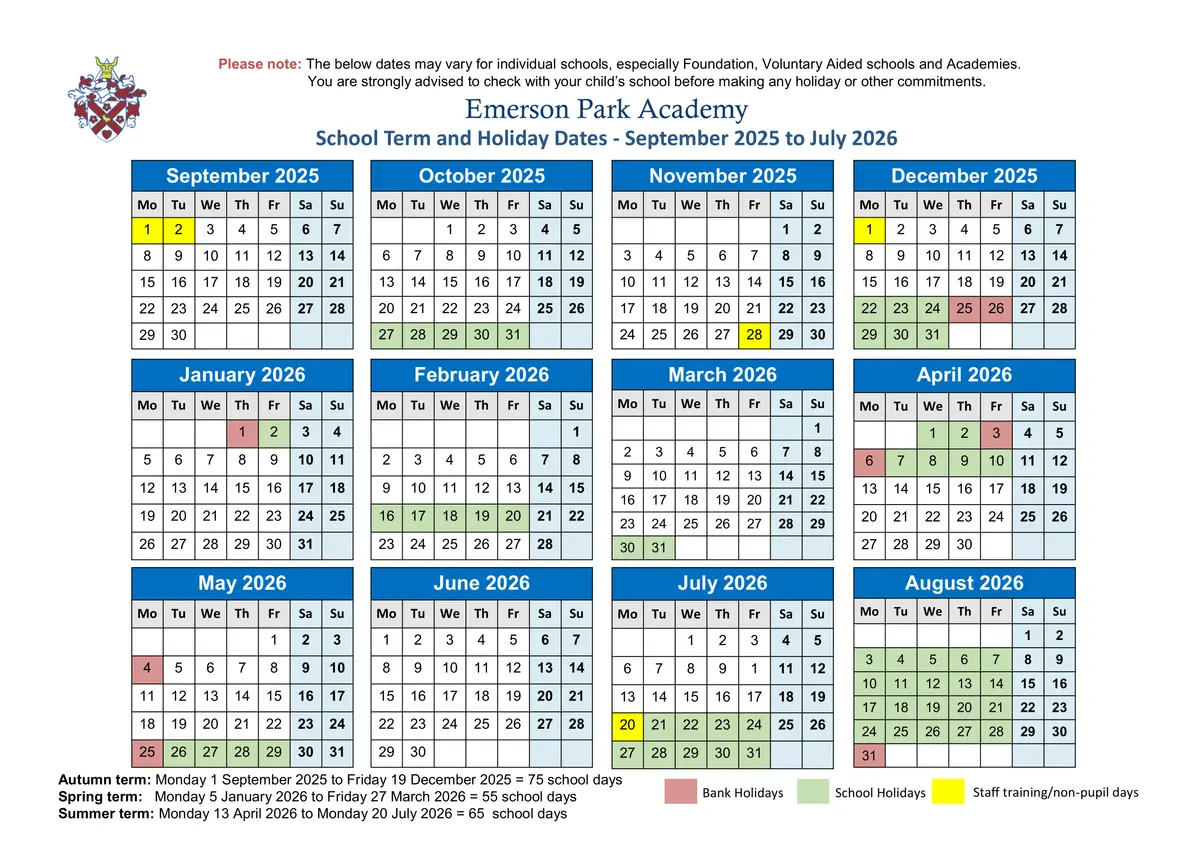 Emerson Park Academy term dates