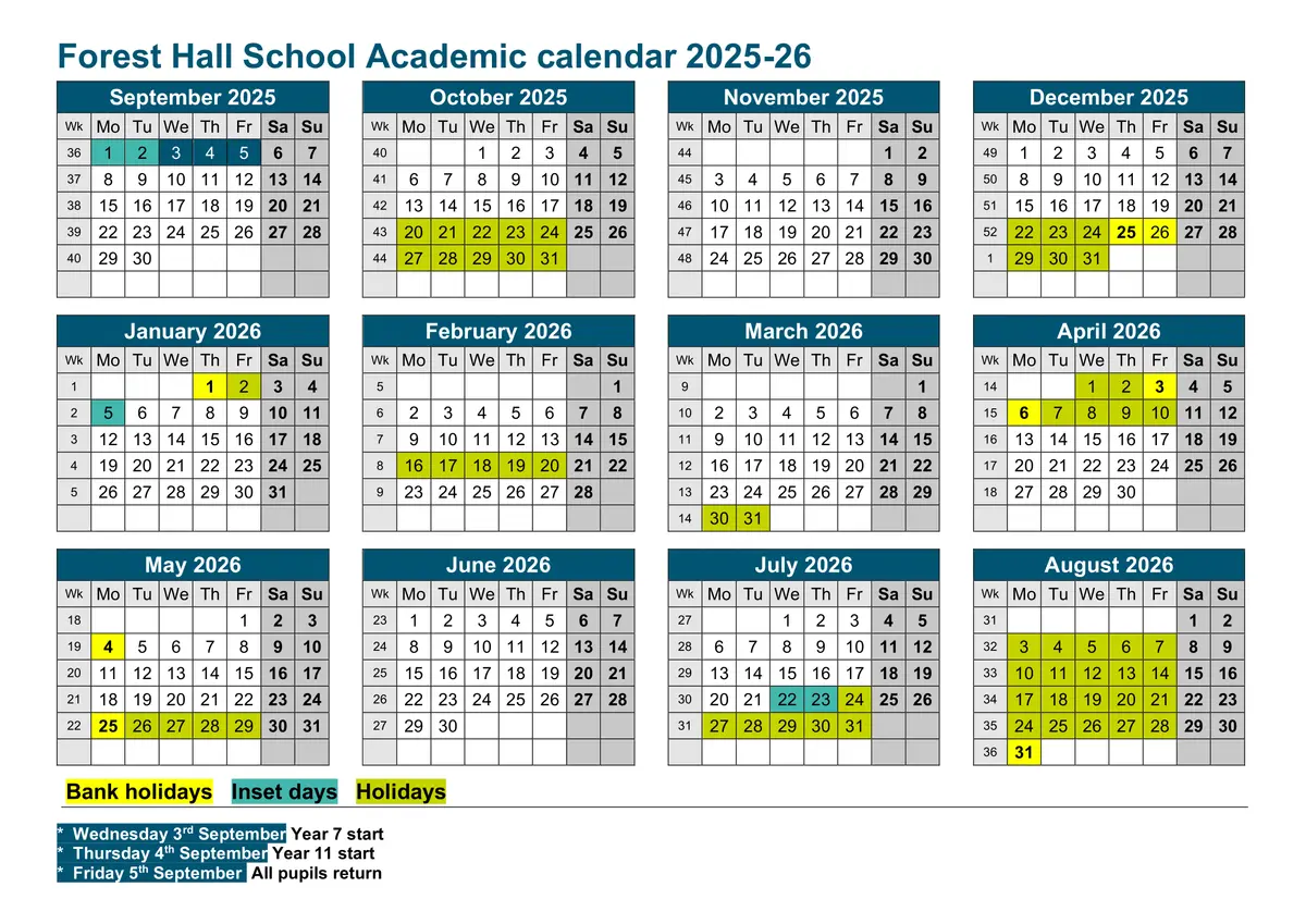 Forest Hall School term dates