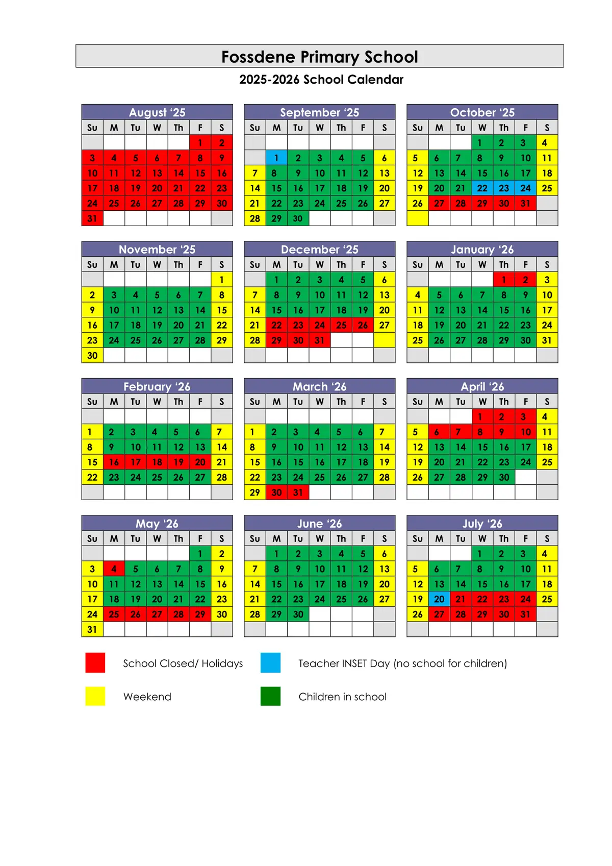 Fossdene Primary School term dates