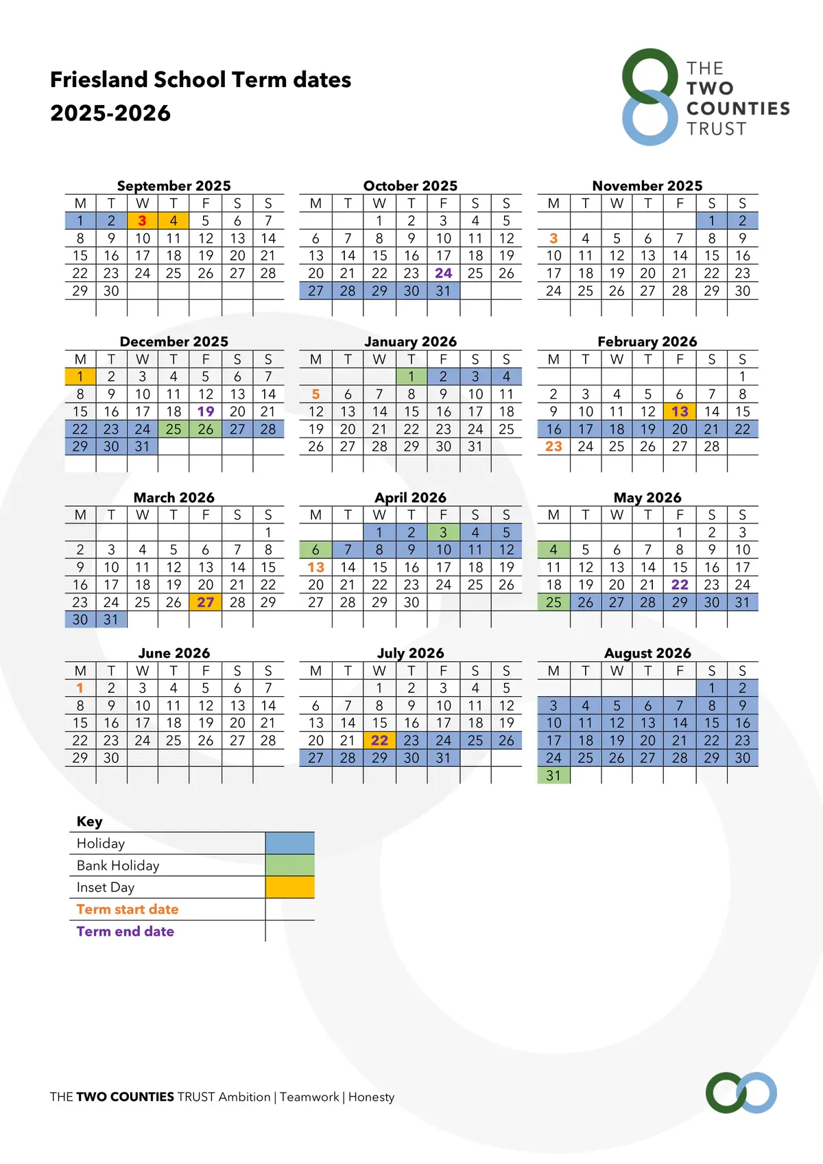 Friesland School term dates