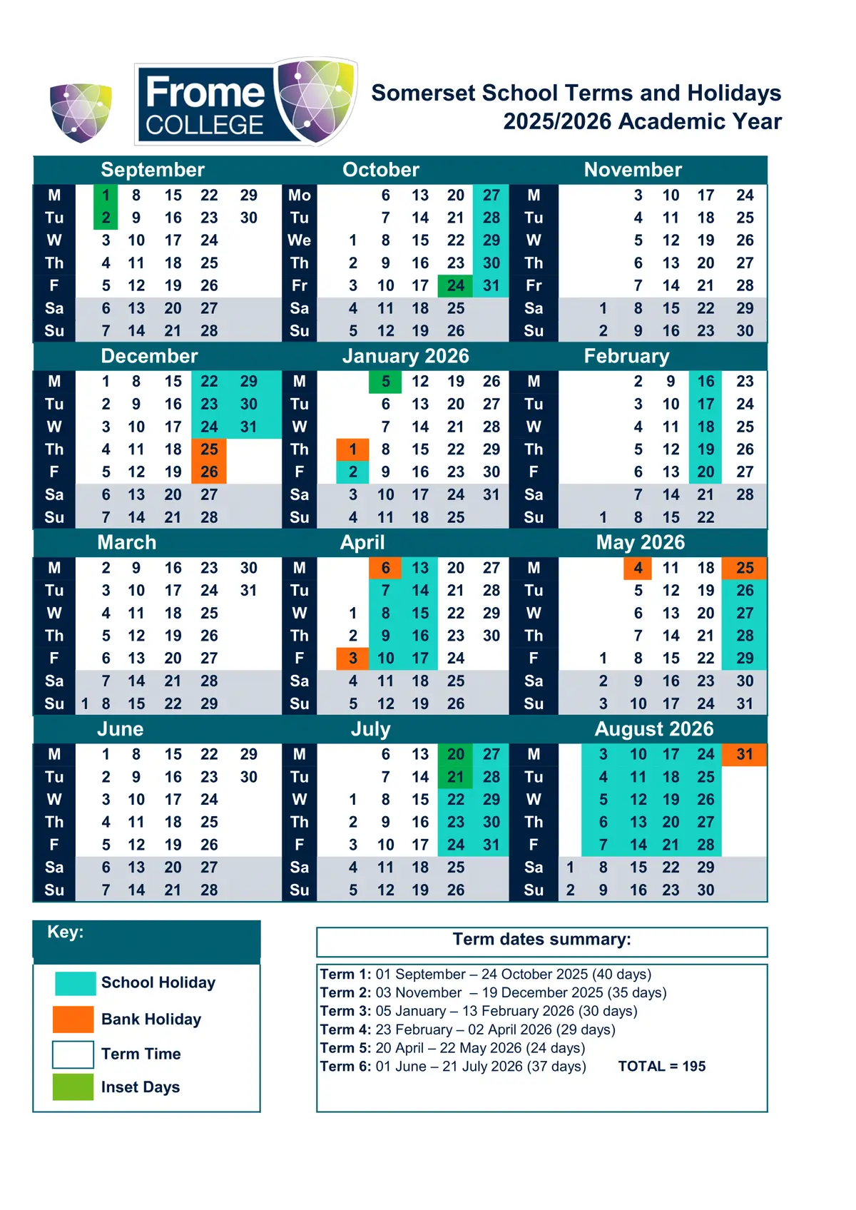 Frome Community College term dates