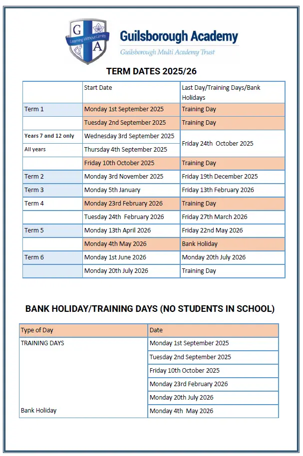 Guilsborough Academy term dates