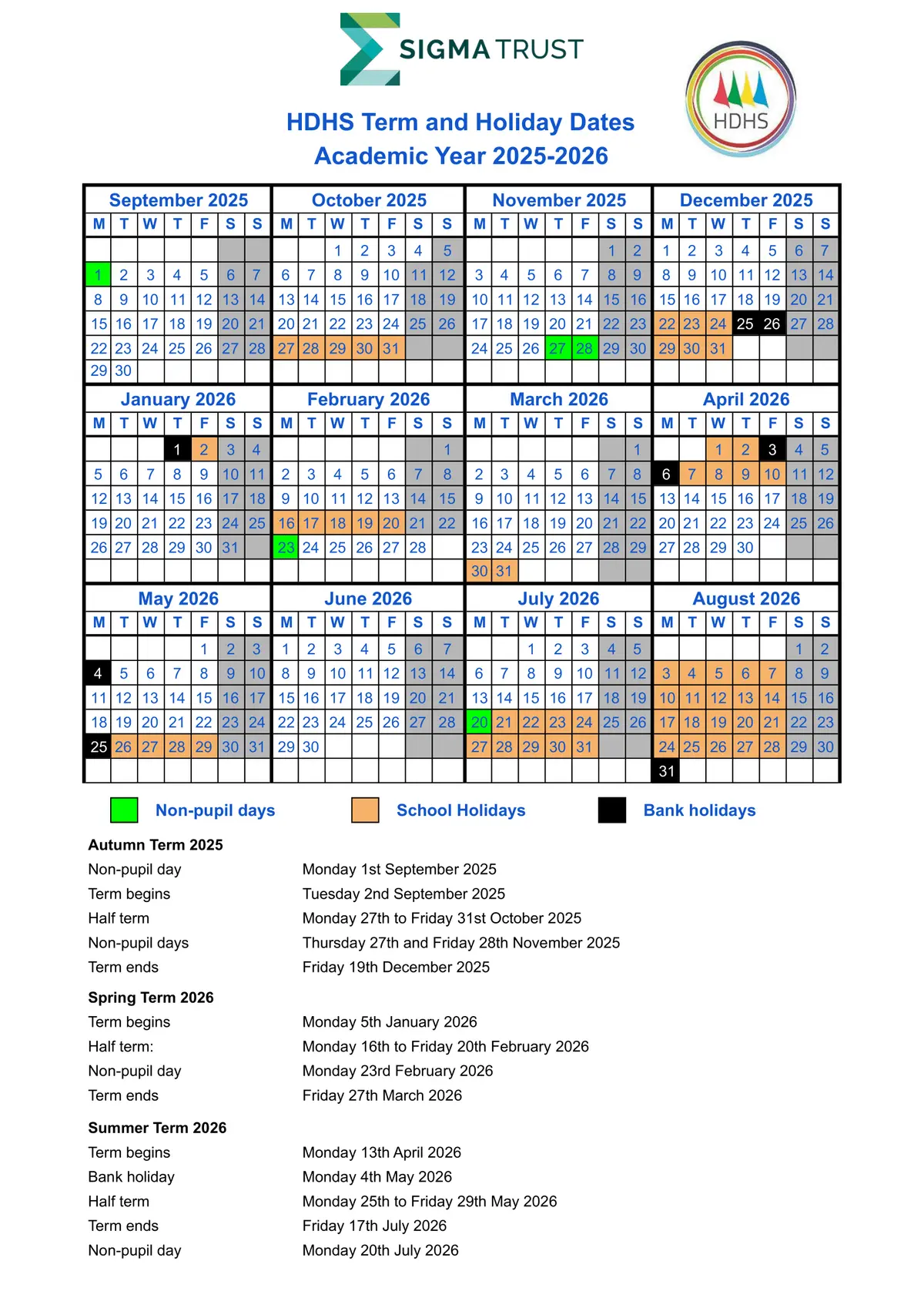 Harwich and Dovercourt High School term dates