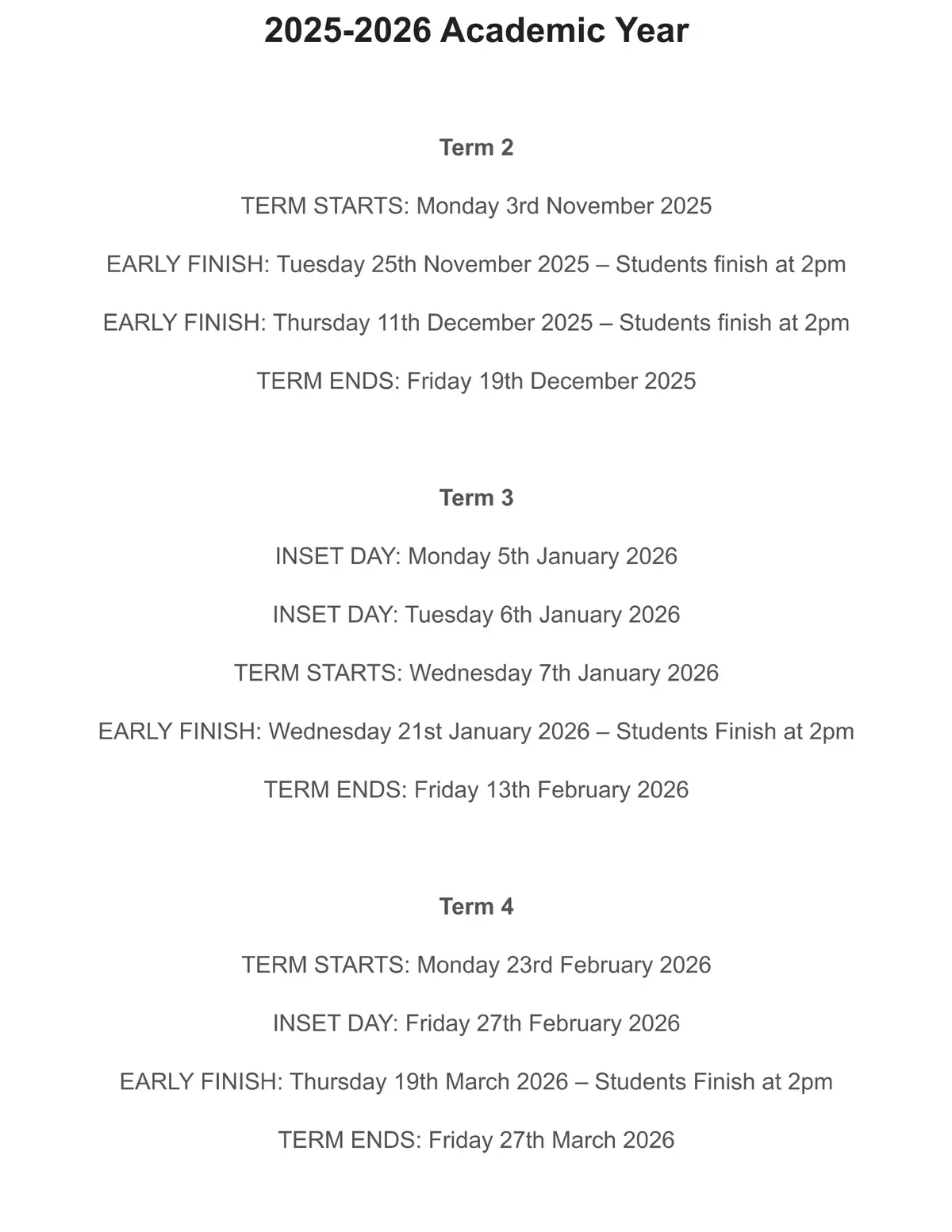 Hammersmith Academy term dates