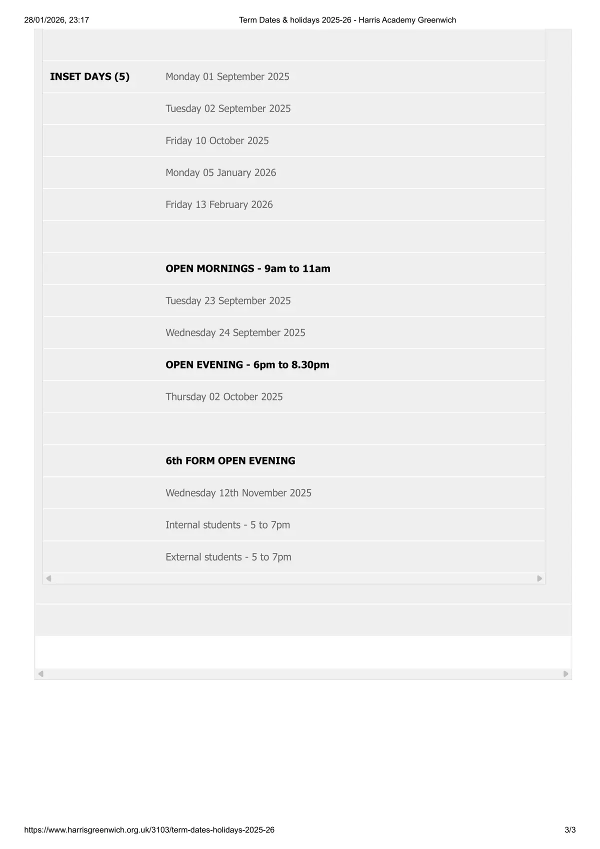 Harris Academy Greenwich term dates