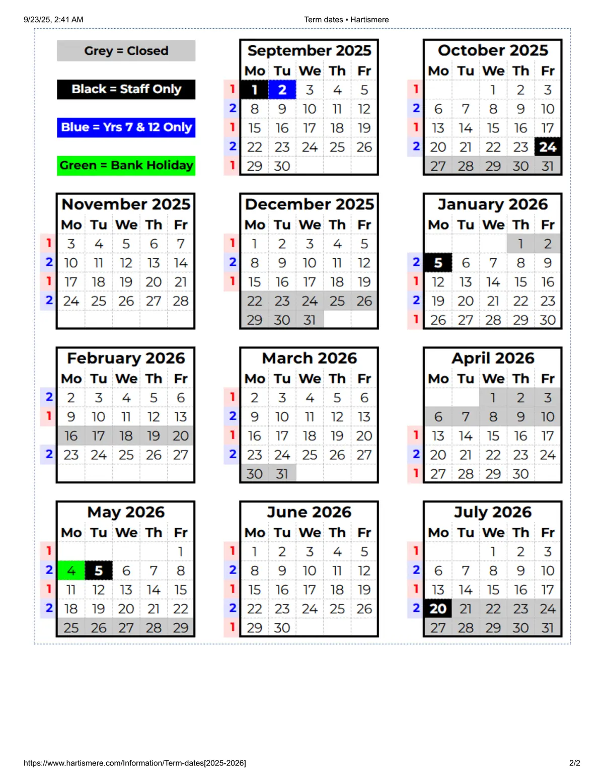 Hartismere School term dates